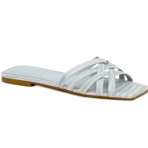 Marc Fisher LTD Varro2 Light Blue Leather Slides Sandals